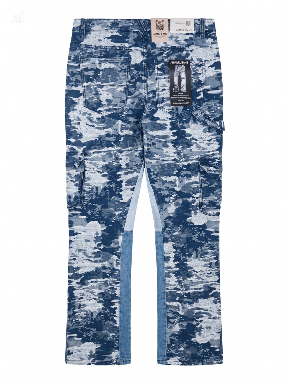 Armor Jeans AJS695 Blue Cargo Jacquard Stacked Denim Jeans Size 40x36 - Picture 2 of 14